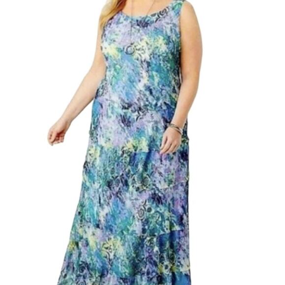 Jones Studio watercolor abstract floral drop waist maxi dress - Picture 1 of 6